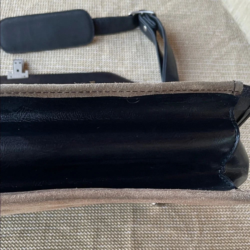Stetson Taupe Brown Suede Men's Briefcase and laptop with Black Trim.
